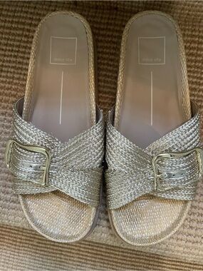 Dolce Vita Gold Braided Buckle Slide Sandals
